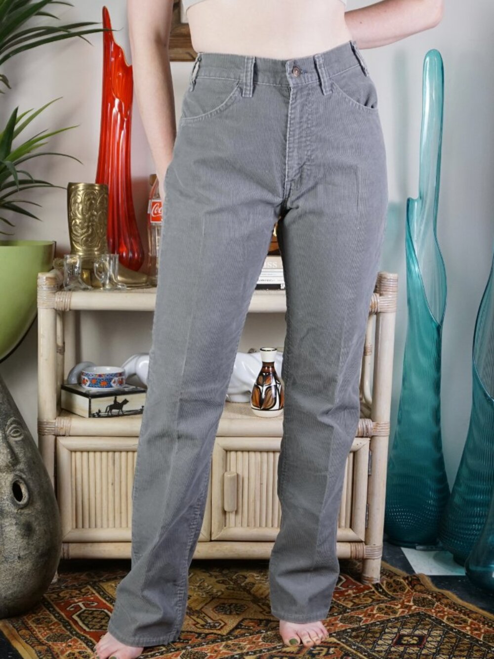 Vintage Levi's 519 light grey corduroy straight leg pants white tab